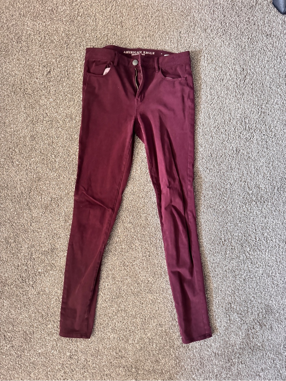 American Eagle Maroon Corduroy Skinny Jeans